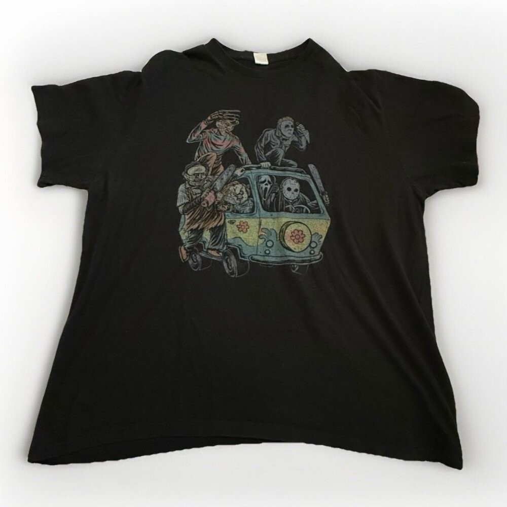 Horror Gang Mystery Machine Tshirt Men XXL Black Freddy Chucky Jason Leatherface